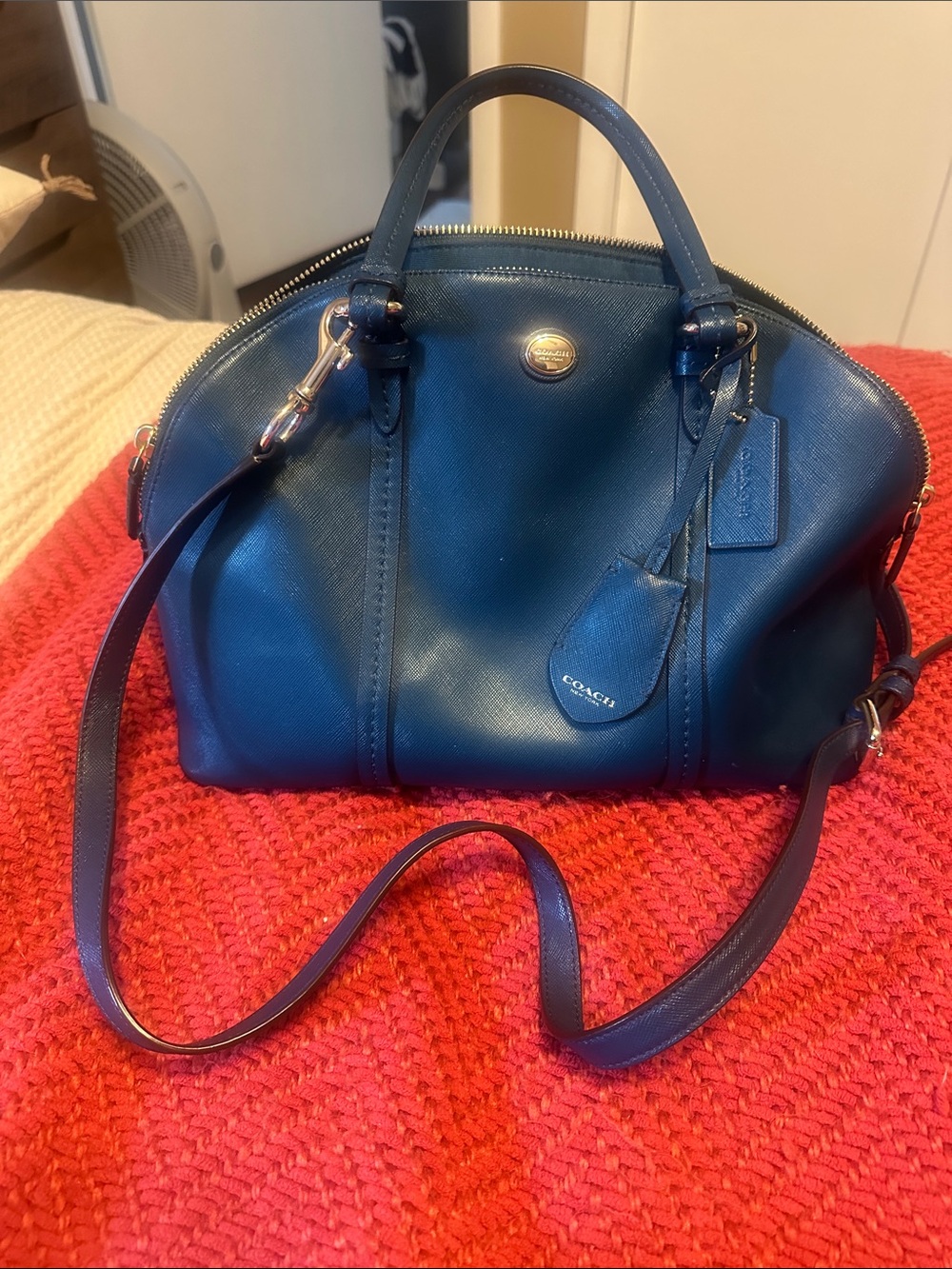 Coach Teal Blue Leather Dome Satchel with Removable Strap